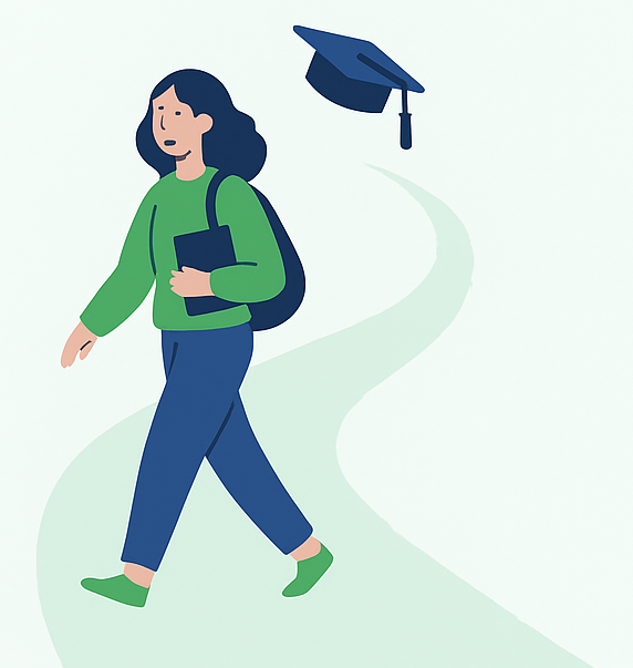 Student walking along a path toward graduation